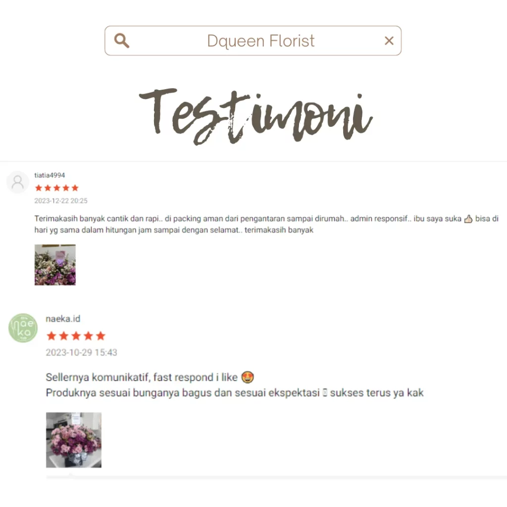 testimoni 2 buket bunga murah dqueen florist