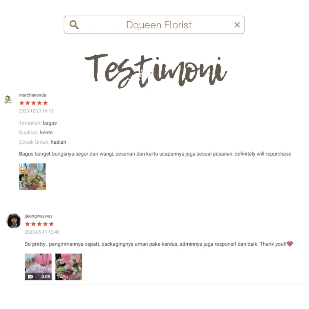 testimoni 3 buket bunga murah dqueen florist